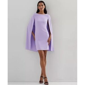 RALPH LAUREN Cape Georgette Cocktail Dress In Wild Lavender US 10 NEW MSRP $195